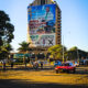 Emmerson Mnangagwa's billboard hangs on Zanu PF Headquaters building ahead of the harmonised elecetions